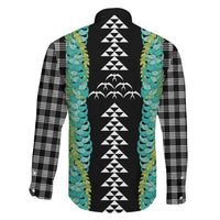 Black Palaka Hawaii Iwa Bird Family Matching Off Shoulder Short Dress and Hawaiian Shirt Hawaiian Kakau Jade Vine Lei LT14 - Polynesian Pride