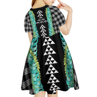 Black Palaka Hawaii Iwa Bird Kid Short Sleeve Dress Hawaiian Kakau Jade Vine Lei - Polynesian Pride
