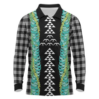 Black Palaka Hawaii Iwa Bird Long Sleeve Polo Shirt Hawaiian Kakau Jade Vine Lei LT14 Black - Polynesian Pride