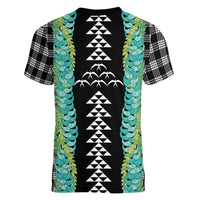 Black Palaka Hawaii Iwa Bird Women V-Neck T-Shirt Hawaiian Kakau Jade Vine Lei LT14 - Polynesian Pride