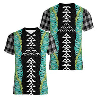 Black Palaka Hawaii Iwa Bird Women V-Neck T-Shirt Hawaiian Kakau Jade Vine Lei LT14 - Polynesian Pride