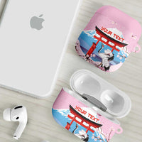 Japanese Torii Gate Cranes Personalised AirPods Case Fuji Mount Sakura Seigaiha Pattern