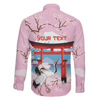 Japanese Torii Gate Cranes Personalised Family Matching Long Sleeve Bodycon Dress and Hawaiian Shirt Fuji Mount Sakura Seigaiha Pattern LT14 - Polynesian Pride