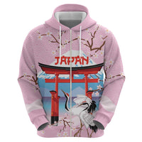 Japanese Torii Gate Cranes Personalised Hoodie Fuji Mount Sakura Seigaiha Pattern