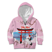 Japanese Torii Gate Cranes Personalised Kid Hoodie Fuji Mount Sakura Seigaiha Pattern