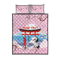 Japanese Torii Gate Cranes Personalised Quilt Bed Set Fuji Mount Sakura Seigaiha Pattern