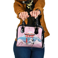 Japanese Torii Gate Cranes Personalised Shoulder Handbag Fuji Mount Sakura Seigaiha Pattern