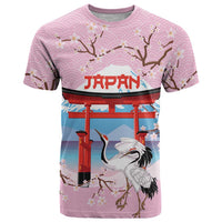 Japanese Torii Gate Cranes Personalised T Shirt Fuji Mount Sakura Seigaiha Pattern