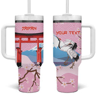 Japanese Torii Gate Cranes Personalised Tumbler With Handle Fuji Mount Sakura Seigaiha Pattern