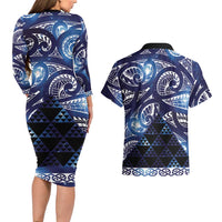 Matariki New Zealand Couples Matching Long Sleeve Bodycon Dress and Hawaiian Shirt NZ Niho Taniwha Maori New Year Blue Galaxy LT14 - Polynesian Pride