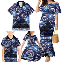 Matariki New Zealand Family Matching Mermaid Dress and Hawaiian Shirt NZ Niho Taniwha Maori New Year Blue Galaxy LT14 - Polynesian Pride