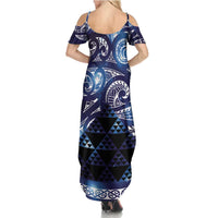 Matariki New Zealand Family Matching Summer Maxi Dress and Hawaiian Shirt NZ Niho Taniwha Maori New Year Blue Galaxy LT14 - Polynesian Pride