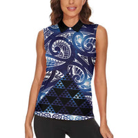 Matariki New Zealand Women Sleeveless Polo Shirt NZ Niho Taniwha Maori New Year Blue Galaxy LT14 - Polynesian Pride