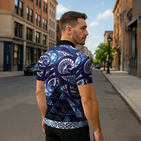 Matariki New Zealand Zipper Polo Shirt NZ Niho Taniwha Maori New Year Blue Galaxy