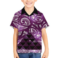 Matariki New Zealand Family Matching Off Shoulder Maxi Dress and Hawaiian Shirt NZ Niho Taniwha Maori New Year Purple Galaxy LT14 Son's Shirt Purple - Polynesian Pride