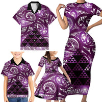 Matariki New Zealand Family Matching Short Sleeve Bodycon Dress and Hawaiian Shirt NZ Niho Taniwha Maori New Year Purple Galaxy LT14 - Polynesian Pride