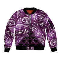 Matariki New Zealand Sleeve Zip Bomber Jacket NZ Niho Taniwha Maori New Year Purple Galaxy