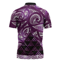 Matariki New Zealand Zipper Polo Shirt NZ Niho Taniwha Maori New Year Purple Galaxy LT14 - Polynesian Pride