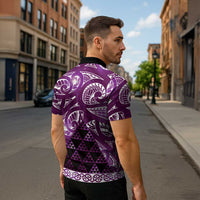 Matariki New Zealand Zipper Polo Shirt NZ Niho Taniwha Maori New Year Purple Galaxy LT14 - Polynesian Pride