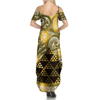 Matariki New Zealand Family Matching Summer Maxi Dress and Hawaiian Shirt NZ Niho Taniwha Maori New Year Yellow Galaxy LT14 - Polynesian Pride