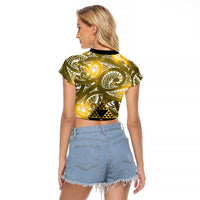 Matariki New Zealand Raglan Cropped T Shirt NZ Niho Taniwha Maori New Year Yellow Galaxy