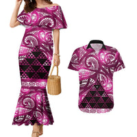 Matariki New Zealand Couples Matching Mermaid Dress and Hawaiian Shirt NZ Niho Taniwha Maori New Year Pink Galaxy LT14 Pink - Polynesian Pride
