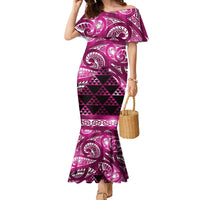 Matariki New Zealand Family Matching Mermaid Dress and Hawaiian Shirt NZ Niho Taniwha Maori New Year Pink Galaxy LT14 Mom's Dress Pink - Polynesian Pride