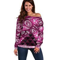 Matariki New Zealand Off Shoulder Sweater NZ Niho Taniwha Maori New Year Pink Galaxy