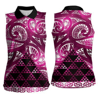 Matariki New Zealand Women Sleeveless Polo Shirt NZ Niho Taniwha Maori New Year Pink Galaxy LT14 - Polynesian Pride