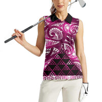 Matariki New Zealand Women Sleeveless Polo Shirt NZ Niho Taniwha Maori New Year Pink Galaxy LT14 - Polynesian Pride