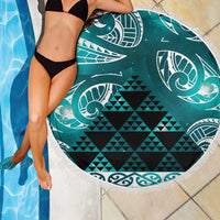 Matariki New Zealand Beach Blanket NZ Niho Taniwha Maori New Year Cyan Galaxy