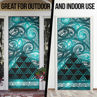 Matariki New Zealand Door Cover NZ Niho Taniwha Maori New Year Cyan Galaxy