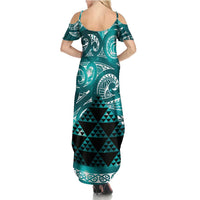 Matariki New Zealand Family Matching Summer Maxi Dress and Hawaiian Shirt NZ Niho Taniwha Maori New Year Cyan Galaxy LT14 - Polynesian Pride