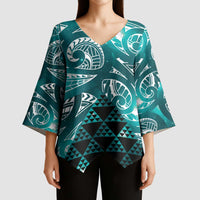 Matariki New Zealand Kimono Sleeve Blouse NZ Niho Taniwha Maori New Year Cyan Galaxy
