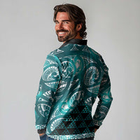 Matariki New Zealand Long Sleeve Polo Shirt NZ Niho Taniwha Maori New Year Cyan Galaxy