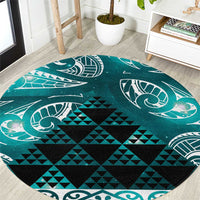 Matariki New Zealand Round Carpet NZ Niho Taniwha Maori New Year Cyan Galaxy