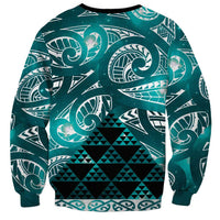 Matariki New Zealand Sweatshirt NZ Niho Taniwha Maori New Year Cyan Galaxy