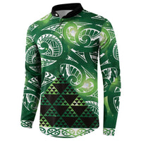 Matariki New Zealand Button Sweatshirt NZ Niho Taniwha Maori New Year Green Galaxy