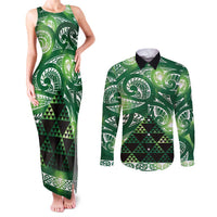Matariki New Zealand Couples Matching Tank Maxi Dress and Long Sleeve Button Shirt NZ Niho Taniwha Maori New Year Green Galaxy LT14 Green - Polynesian Pride