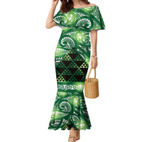 Matariki New Zealand Family Matching Mermaid Dress and Hawaiian Shirt NZ Niho Taniwha Maori New Year Green Galaxy LT14 Mom's Dress Green - Polynesian Pride