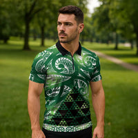 Matariki New Zealand Zipper Polo Shirt NZ Niho Taniwha Maori New Year Green Galaxy