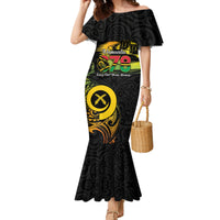 Personalised Vanuatu 678 Family Matching Mermaid Dress and Hawaiian Shirt Proud To Be A Ni-Van LT14 Mom's Dress Black - Polynesian Pride