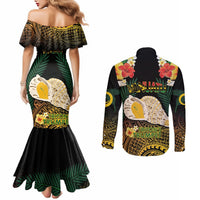 Vanuatu Triton's Trumpet Couples Matching Mermaid Dress and Long Sleeve Button Shirt Tropical Flowers Vanuatuan Map LT14 - Polynesian Pride