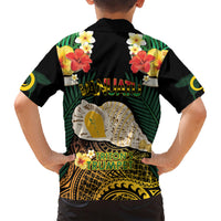 Vanuatu Triton's Trumpet Family Matching Short Sleeve Bodycon Dress and Hawaiian Shirt Tropical Flowers Vanuatuan Map LT14 - Polynesian Pride