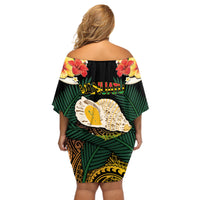 Vanuatu Triton's Trumpet Off Shoulder Short Dress Tropical Flowers Vanuatuan Map