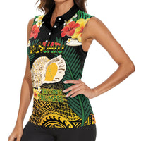 Vanuatu Triton's Trumpet Women Sleeveless Polo Shirt Tropical Flowers Vanuatuan Map
