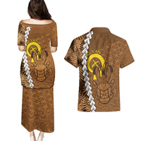 Vanuatu Coconut Crab Couples Matching Puletasi and Hawaiian Shirt Ni-Van Tropical Leaves With Sand Drawing Art LT14 - Polynesian Pride