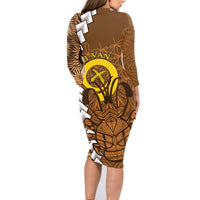 Vanuatu Coconut Crab Family Matching Long Sleeve Bodycon Dress and Hawaiian Shirt Ni-Van Tropical Leaves With Sand Drawing Art LT14 - Polynesian Pride