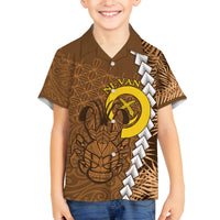 Vanuatu Coconut Crab Family Matching Long Sleeve Bodycon Dress and Hawaiian Shirt Ni-Van Tropical Leaves With Sand Drawing Art LT14 Son's Shirt Brown - Polynesian Pride