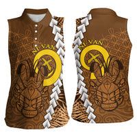 Vanuatu Coconut Crab Women Sleeveless Polo Shirt Ni-Van Tropical Leaves With Sand Drawing Art